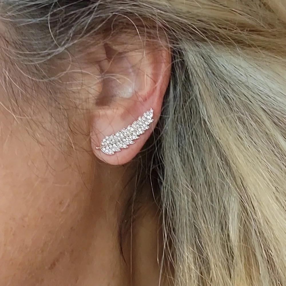 Stunning Crystal Feather Crawler Style Earrings, choice of color